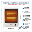 Calefactor Infrarrojo de Cuarzo Compact Hot Liliana CI070 600/1200W con Seguridad Anticaídas